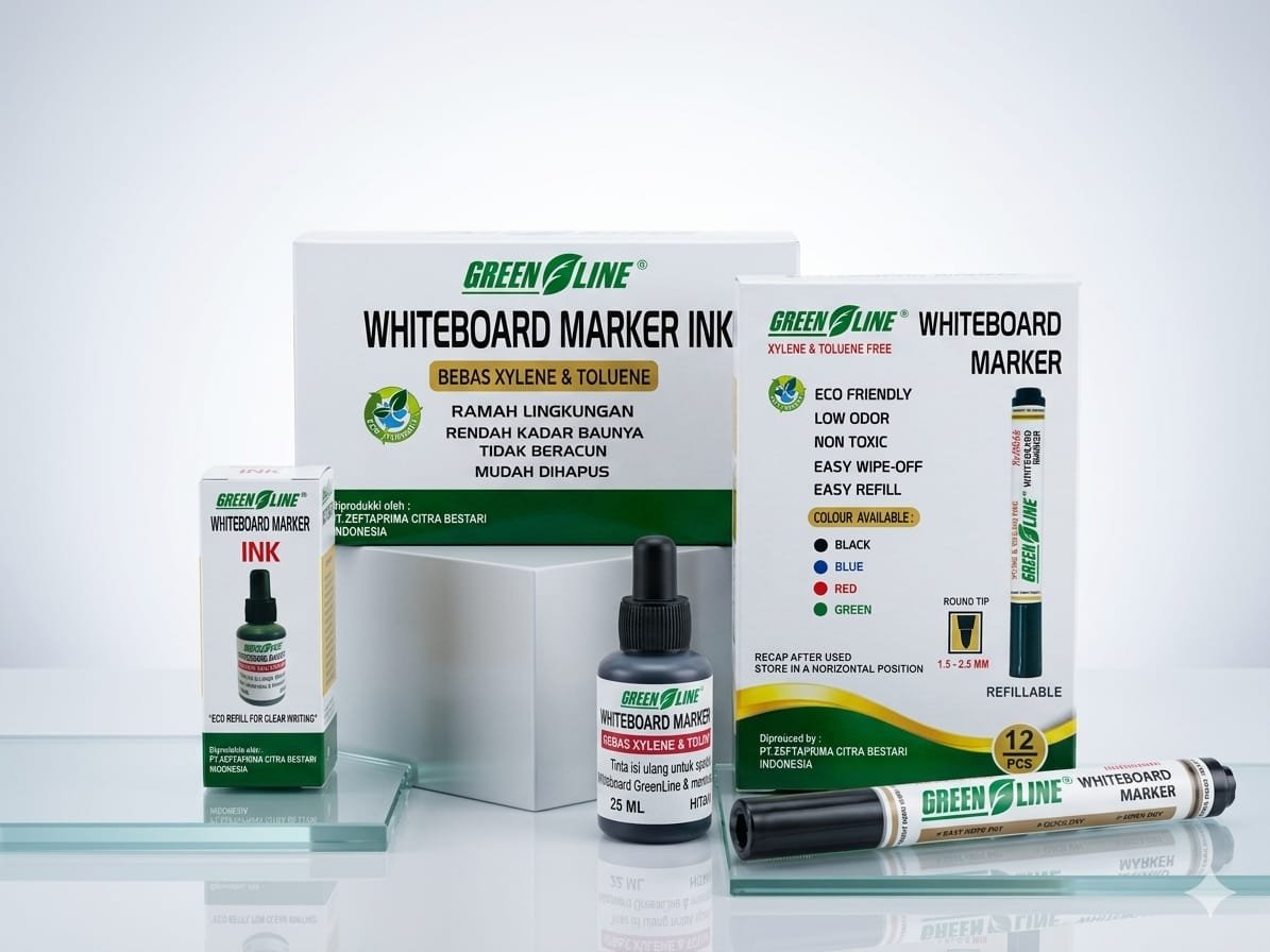 Spidol Whiteboard Ramah Lingkungan GreenLine beserta kotak kemasan